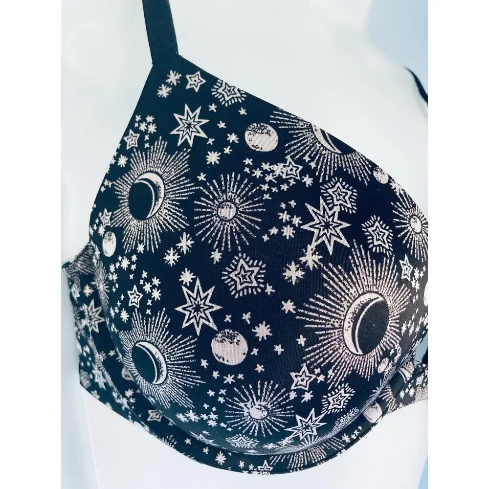 Victoria's Secret Push Up Bra 34D Black and White NWOT Moon Stars